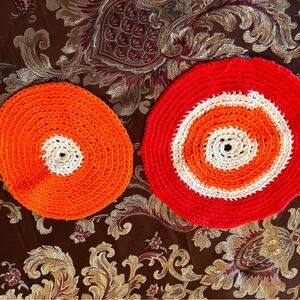 Handmade‎ Orange White Circle Crochet Doilies